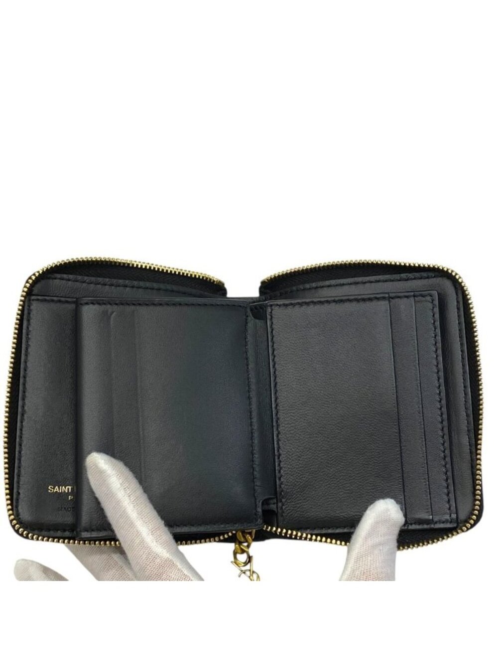 Saint Laurent Pegaso Twofold Wallet Folding YSL Logo Leather Black Compact - Picture 7 of 9